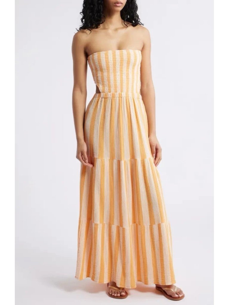 Nwt Rip Curl Mango Orange Premium Surf Stripe Open Back Maxi Dress Large